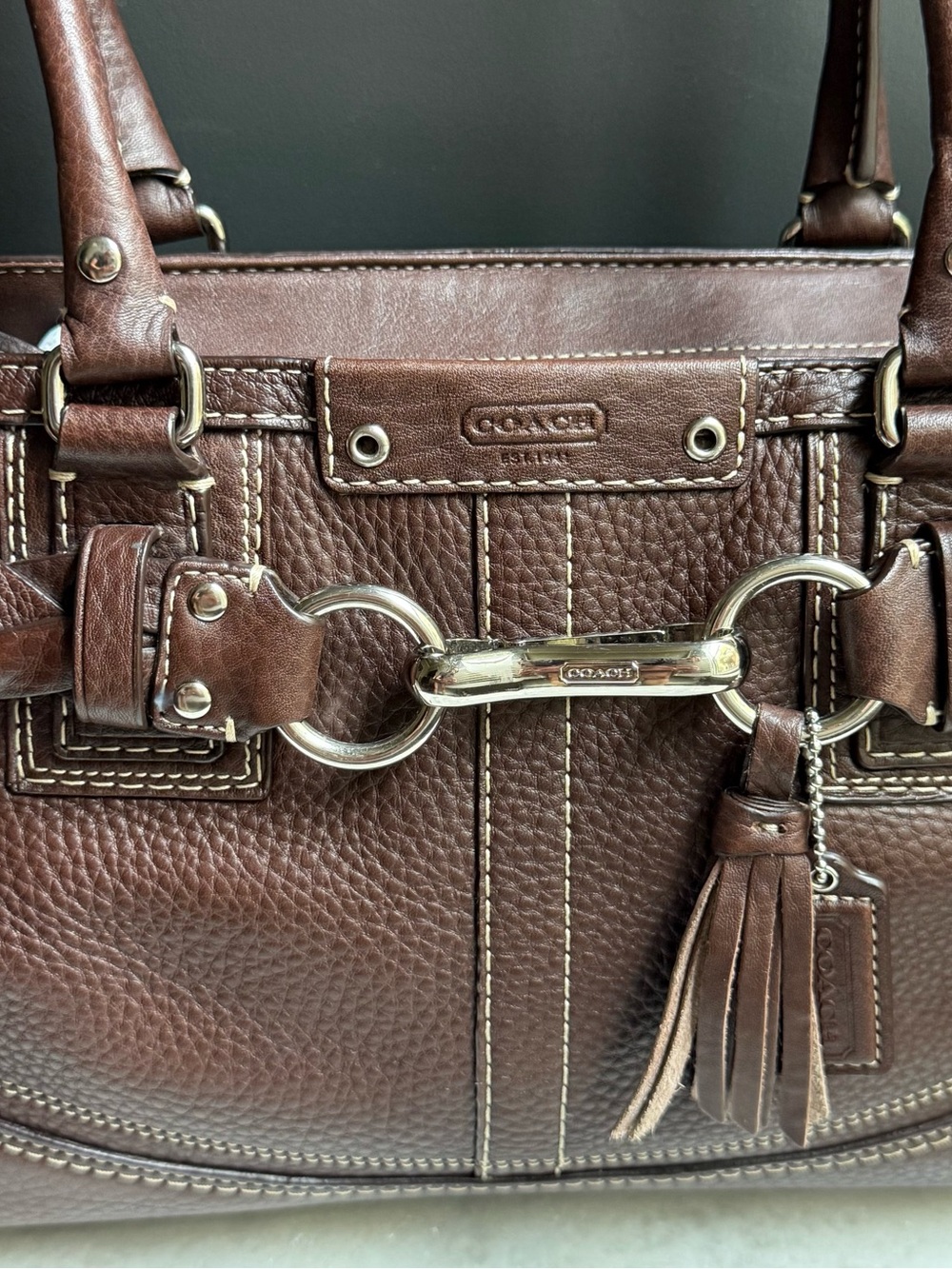 Coach Hamptons Leather Carryall Satchel w/Braided Belt Detail F13084 - Picture 3 of 12